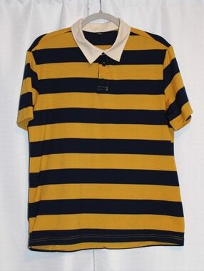 Men’s SHEIN Mustard Navy Striped Polo Shirt Size S